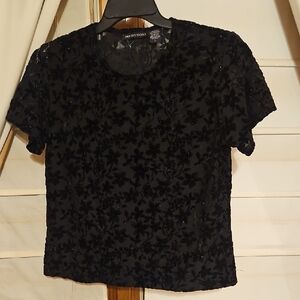 Impressions Black Velvet Floral Top